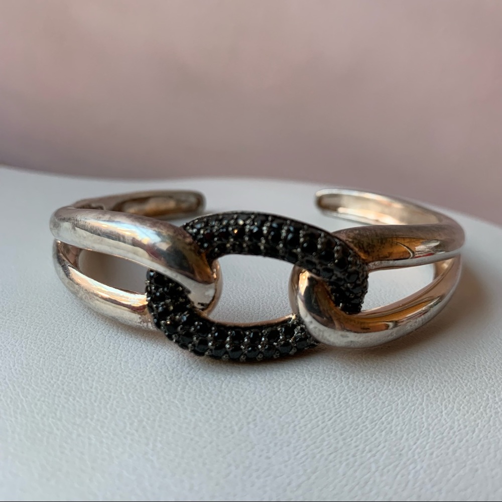 Sterling Silver Black Spinel Cuff Bracelet